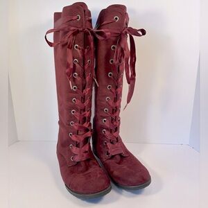 Steampunk Whimsigoth Fairy Pirate Tall Lace-Up Boots with Silky Ribbon Sz 9
